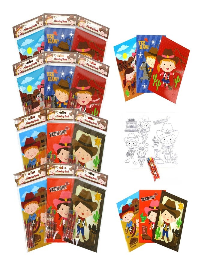 TINYMILLS Western Cowboy Cowgirl Coloring Book Set with 12 Coloring Books and 48 Crayons Western Cowboy Cowgirl Birthday Party Supplies Favor Bag Filler Carnival Prizes Rewards - Image 1