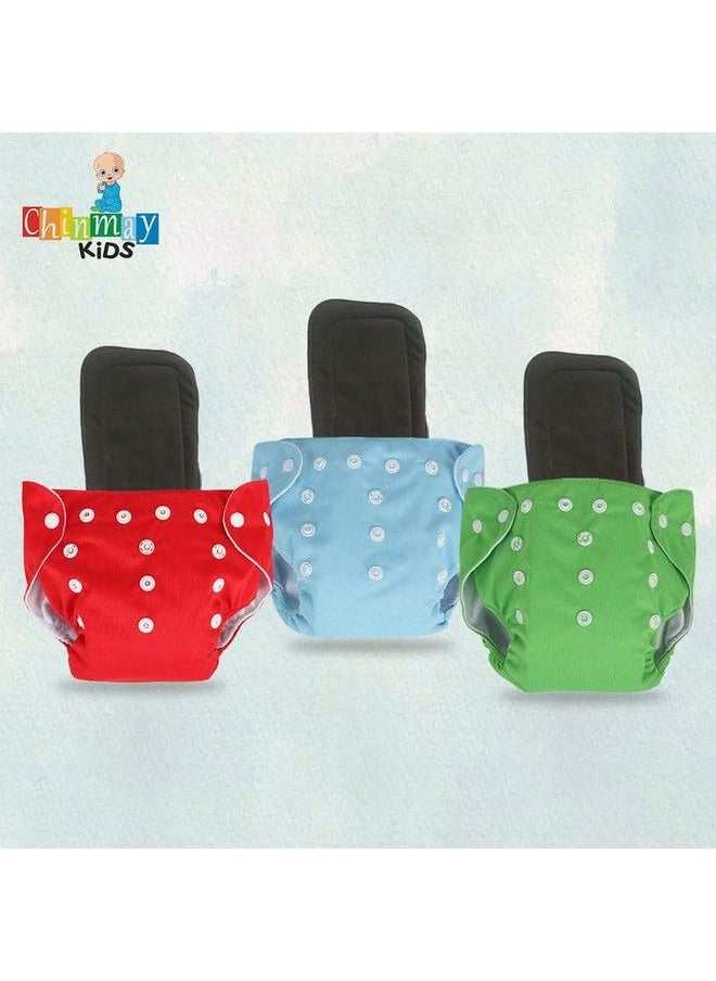 Chinmay Kids - Combo Of Reusable Baby Washable Cloth Diaper Nappies With Multi Layered Microfibre Baby Insert Pads (Bluered & Green) (Set Of 3) (Assorted Colours) - Image 1