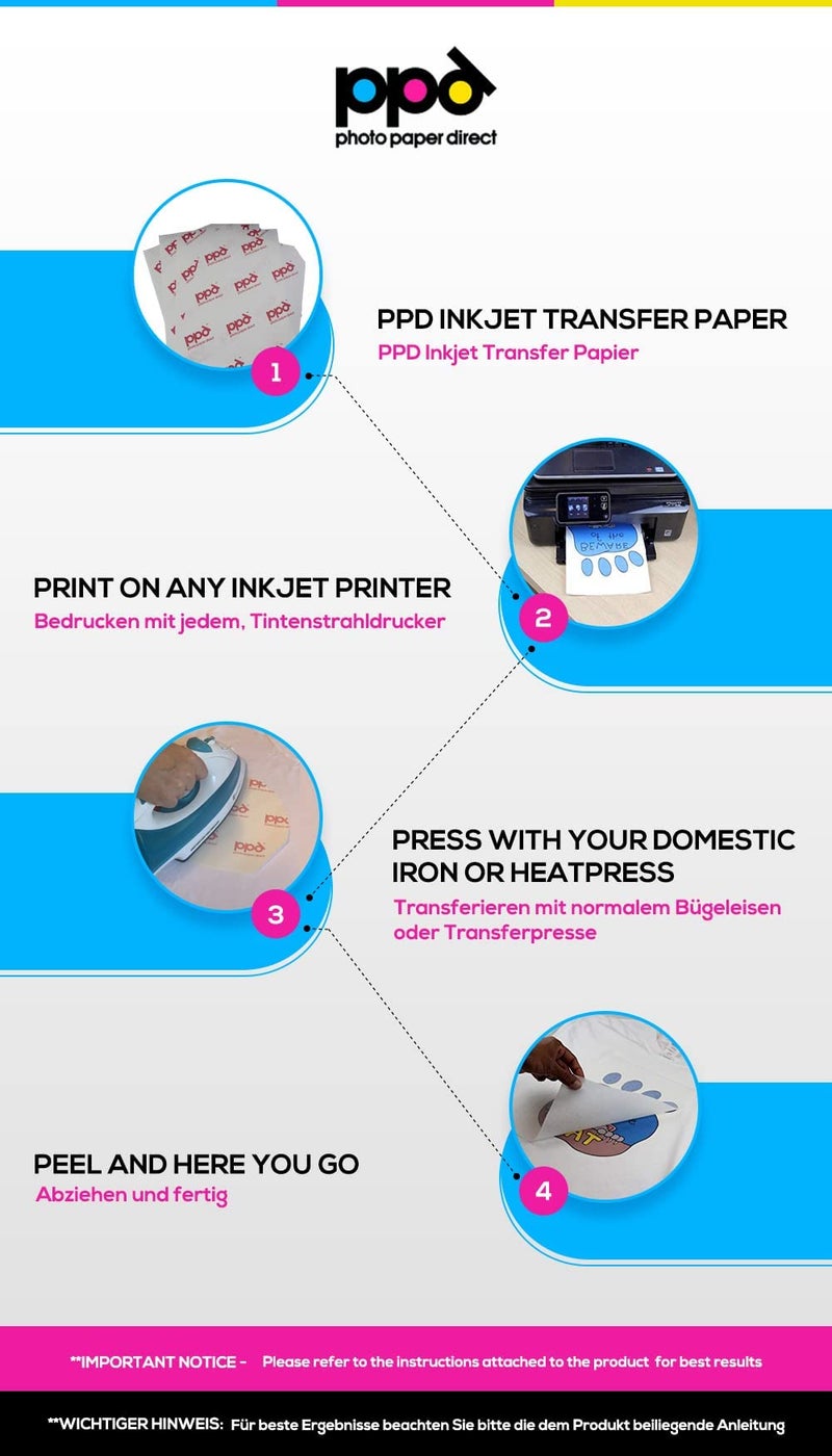 PPD 40 Sheets 8.5x11” - Inkjet Iron-on Heat Transfer Paper for White & Light Fabric and T-Shirts - Premium - PPD-1-40 - Image 4