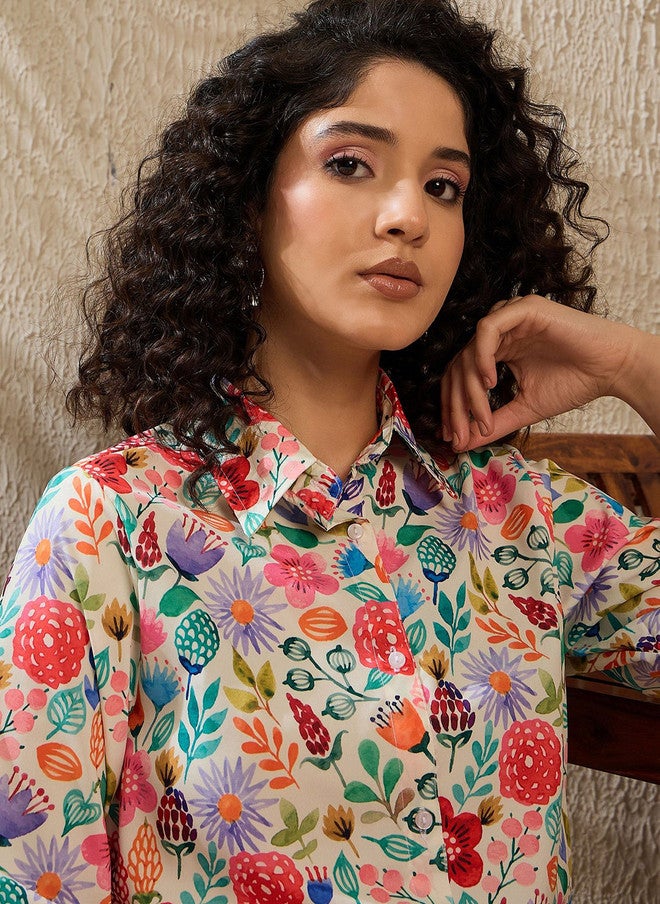 StyleStone قميص مزخرف بألوان زهرية مع طقم بنطلون من ستايل ستون - Image 2