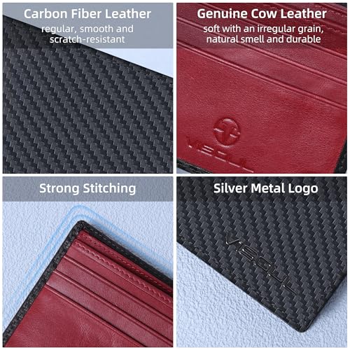 VISOUL Wallet for Men with 2 ID Windows 8 Credit Card Slots 2 Cash Compartments, Carbon Fiber Leather Bifold Mens Wallet with RFID Blocking (Carbon Fiber Black+Burgundy) - Image 3