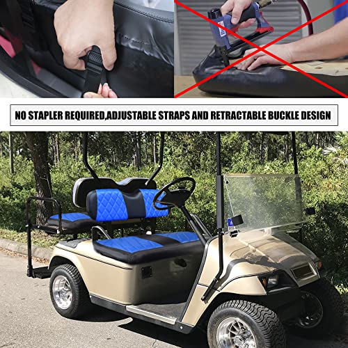 NOKINS Golf Cart Diamond Seat Covers Kit, Fit for EZGO TXT 1994-2013/EZGO RXV OEM Standard Front Seat Cushion, Golf Cart Vinyl Seat Cover, No Nails Required (Blue and Black) - Image 3