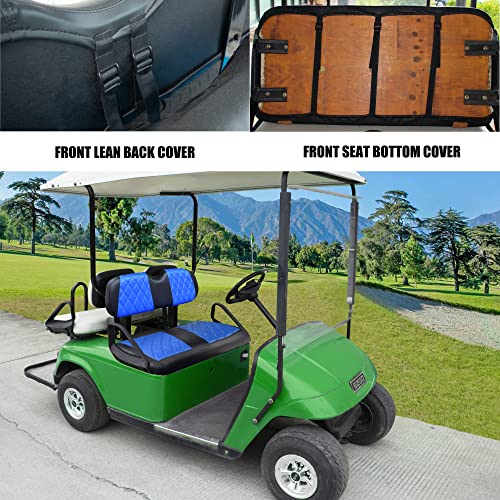 NOKINS Golf Cart Diamond Seat Covers Kit, Fit for EZGO TXT 1994-2013/EZGO RXV OEM Standard Front Seat Cushion, Golf Cart Vinyl Seat Cover, No Nails Required (Blue and Black) - Image 2