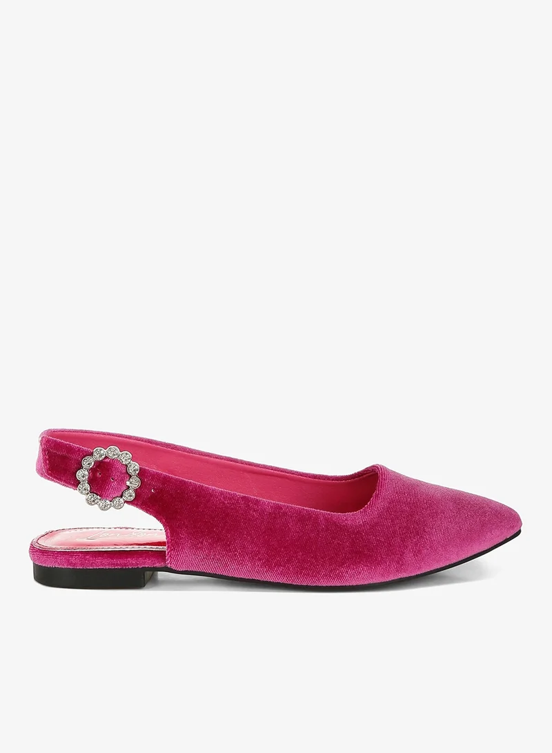 Velvet Slingback Flat Sandals in Fuchsia