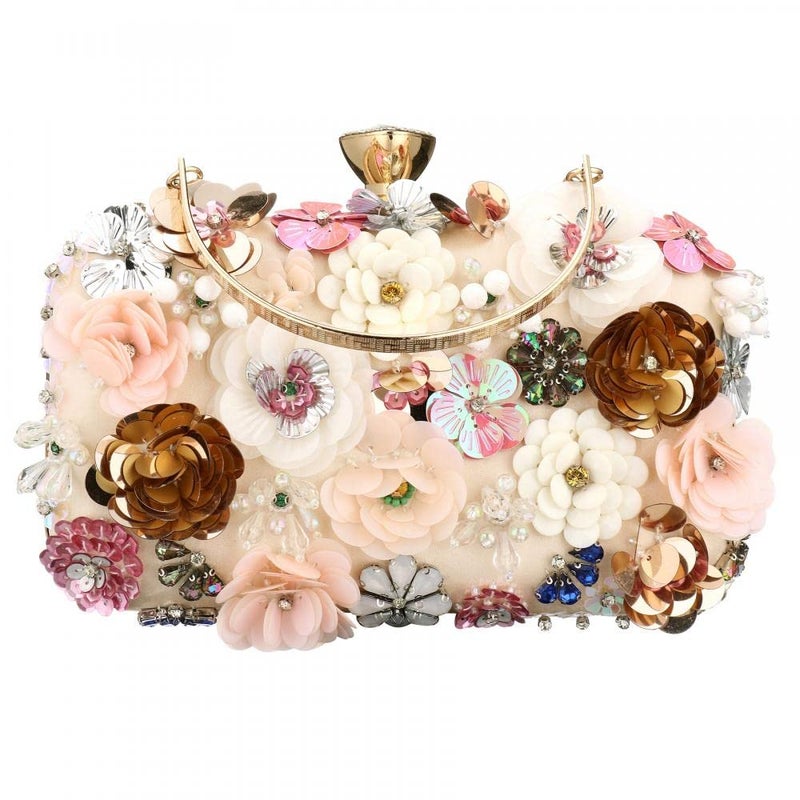 Gets Gets Sequins Floral Handbag Rose Nude Clutch Purses and Handbags for Women Wedding Prom Banquet Party 3D Sequins Evening Handbag