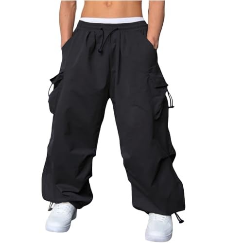 WZIKAI Men's Baggy Cargo Pants Casual Parachute Cargo Pants Loose Fit Hip Hop Harem Pants with Pockets Black XXXL - Image 2