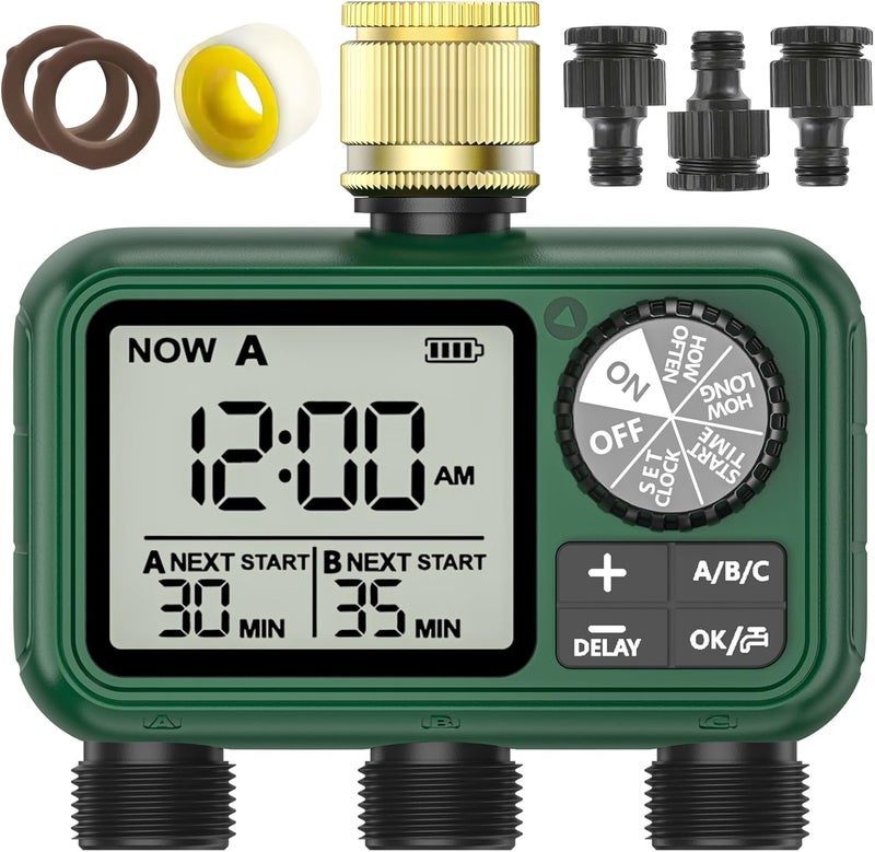 XinFuture Sprinkler Timer, Large LCD display 3 Zone,Water Timer,with Rain Delay, Manual & Automatic Watering System for Garden Hose Faucet, Outdoor Irrigation Controller - Image 1