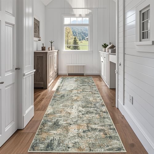 Aelenmu Runner Rug for Hallways Kitchen 26x8 Washable Non Slip Carpet Non Skid 8ft Entryway Rubber Backed 8 Feet Neutral Abstract Modern Rug Low Pile Pet Friendly Indoor Multi - Image 1