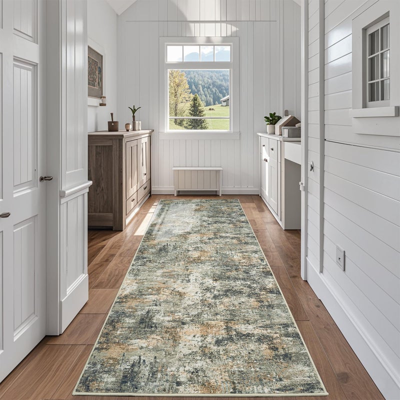 Aelenmu Runner Rug for Hallways Kitchen 26x8 Washable Non Slip Carpet Non Skid 8ft Entryway Rubber Backed 8 Feet Neutral Abstract Modern Rug Low Pile Pet Friendly Indoor Multi - Image 2