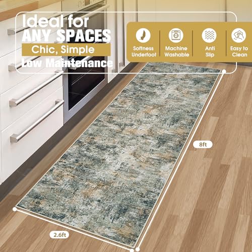 Aelenmu Runner Rug for Hallways Kitchen 26x8 Washable Non Slip Carpet Non Skid 8ft Entryway Rubber Backed 8 Feet Neutral Abstract Modern Rug Low Pile Pet Friendly Indoor Multi - Image 3
