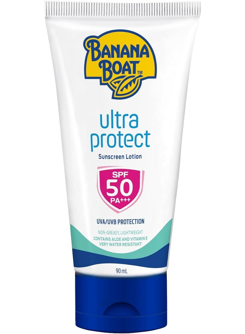 Banana Boat Ultra Protect Sunscreen Lotion SPF50 PA+ 90ml | Water Resistant UVA/UVB Sun Protection - Image 1
