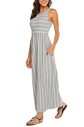 Hount Women's Casual Striped Sleeveless Tank Maxi Dresses with Pockets (Grey, X-Large) - Image 1