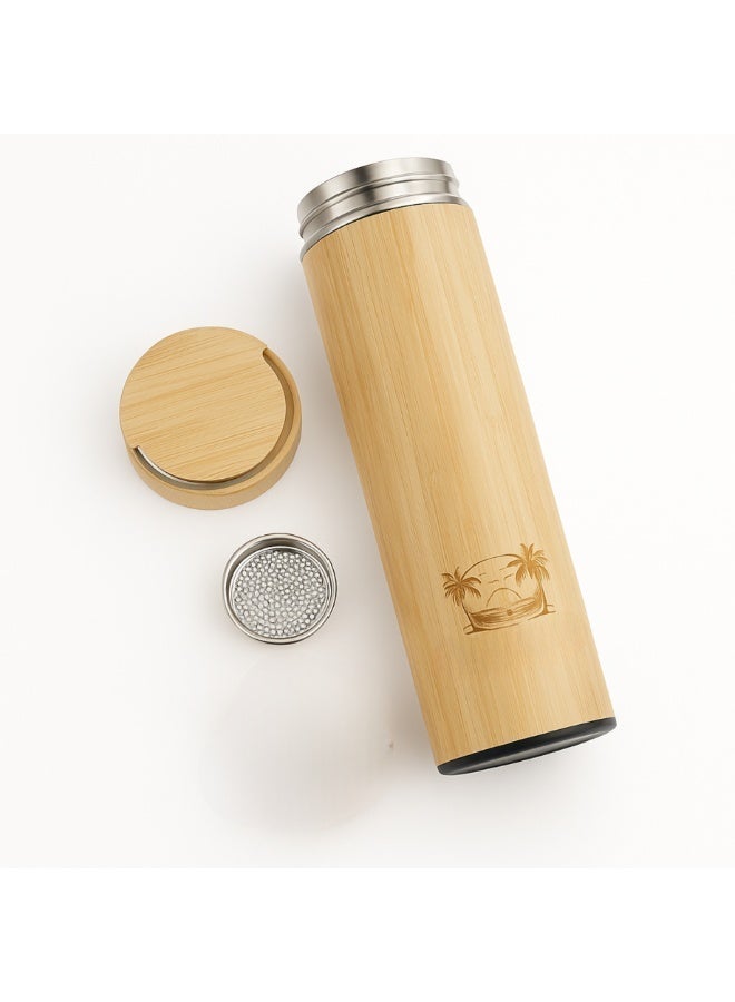 أو جي إس كوب حراري بغطاء خشبي وتصميم بامبو أنيق ستانلس داخلي يحافظ على  البرودة 24 ساعة والحرارة 8 ساعات - Image 3