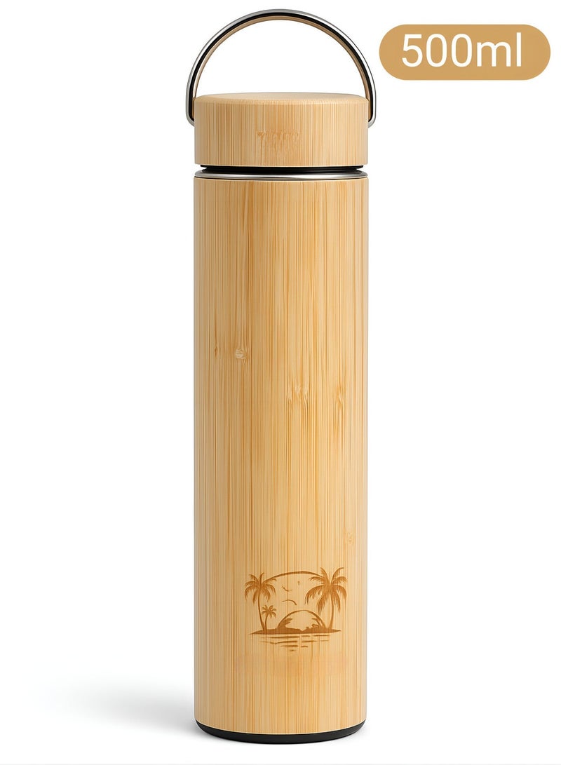 أو جي إس كوب حراري بغطاء خشبي وتصميم بامبو أنيق ستانلس داخلي يحافظ على  البرودة 24 ساعة والحرارة 8 ساعات - Image 2