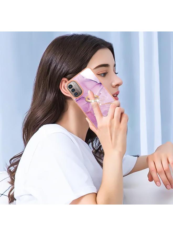 اس-توب جراب لهاتف Nokia G21 / G11 مصنوع من مادة TPU بنمط رخامي مطلي بالكهرباء مع حلقة - Image 4