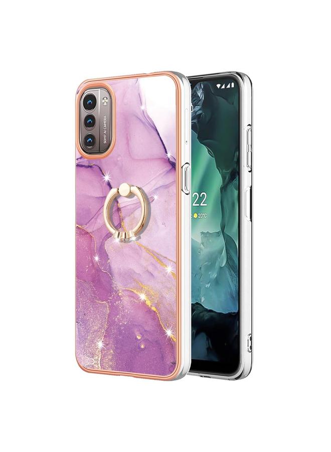 اس-توب جراب لهاتف Nokia G21 / G11 مصنوع من مادة TPU بنمط رخامي مطلي بالكهرباء مع حلقة - Image 1