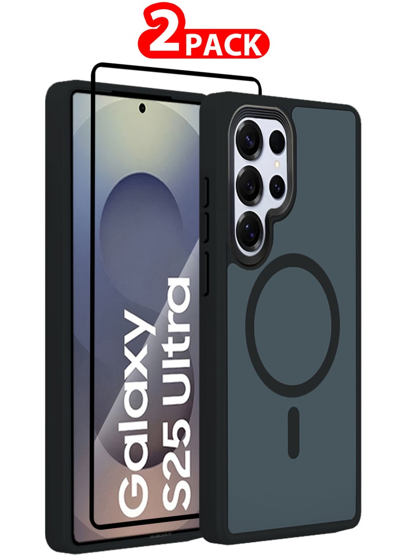 CATANES (for Samsung Galaxy S25 Ultra) 2Packs, Magnetic Slim Protective Case Wireless Charging Support with Shock Proof 3D Screen Protector - Black - Image 1