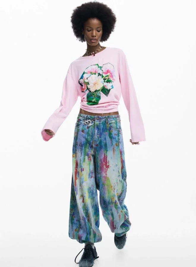 DESIGUAL Pink Bouquet T-Shirt for Women | Best Price UAE