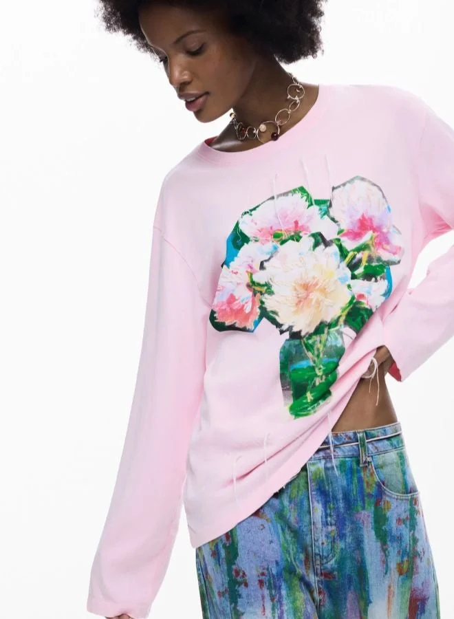 DESIGUAL Pink Bouquet T-Shirt for Women | Best Price UAE