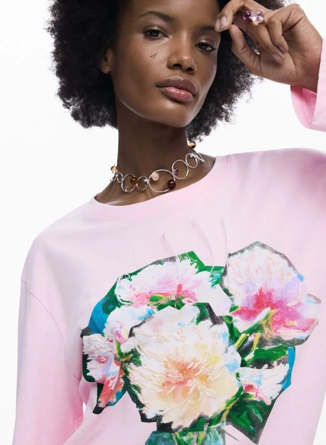 DESIGUAL Pink Bouquet T-Shirt for Women | Best Price UAE