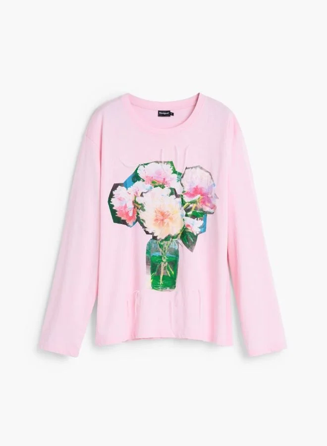 DESIGUAL Pink Bouquet T-Shirt for Women | Best Price UAE