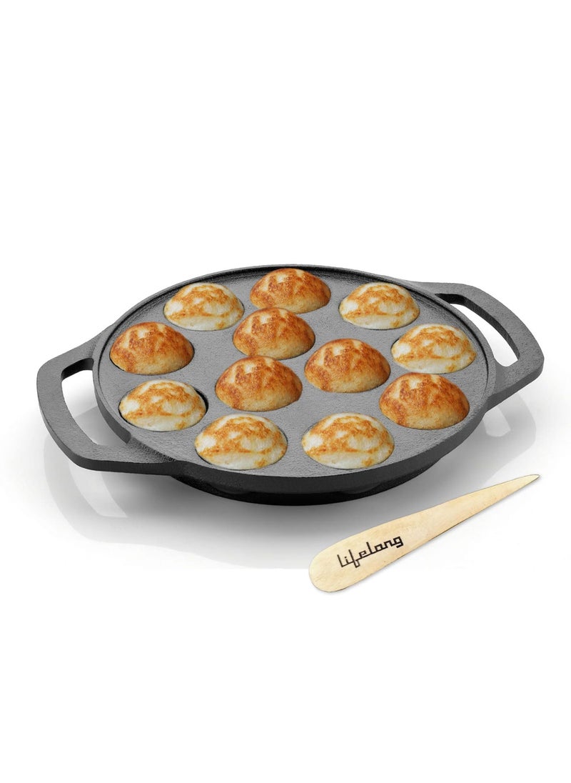 Lifelong Lifelong Cast Iron Paniyaram Pan 12 Pits | 0.54 L, 2kg | Pre-Seasoned Appam Pan, Unniyappam Chatty, Paddu Maker | Large Non-Toxic Cookware, Non-Stick & Teflon Free, Durable for Easy Cooking & Cleaning  - Image 1