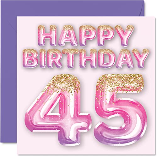 Stuff4 45th Birthday Card for Women - Pink & Purple Glitter Balloons - Happy Birthday Cards for 45 Year Old Woman Mom Cousin Friend Sister Auntie, 5.7 x 5.7 Inch Forty-Five Forty-Fifth Greeting Cards Gift - Image 1