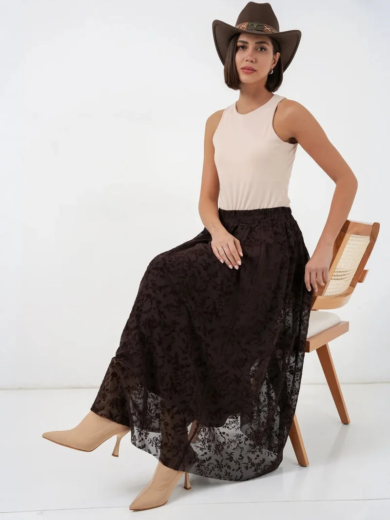 Big Dart Mocha Brown BDART High Waist Floral Maxi Skirt for Women | Best Price UAE