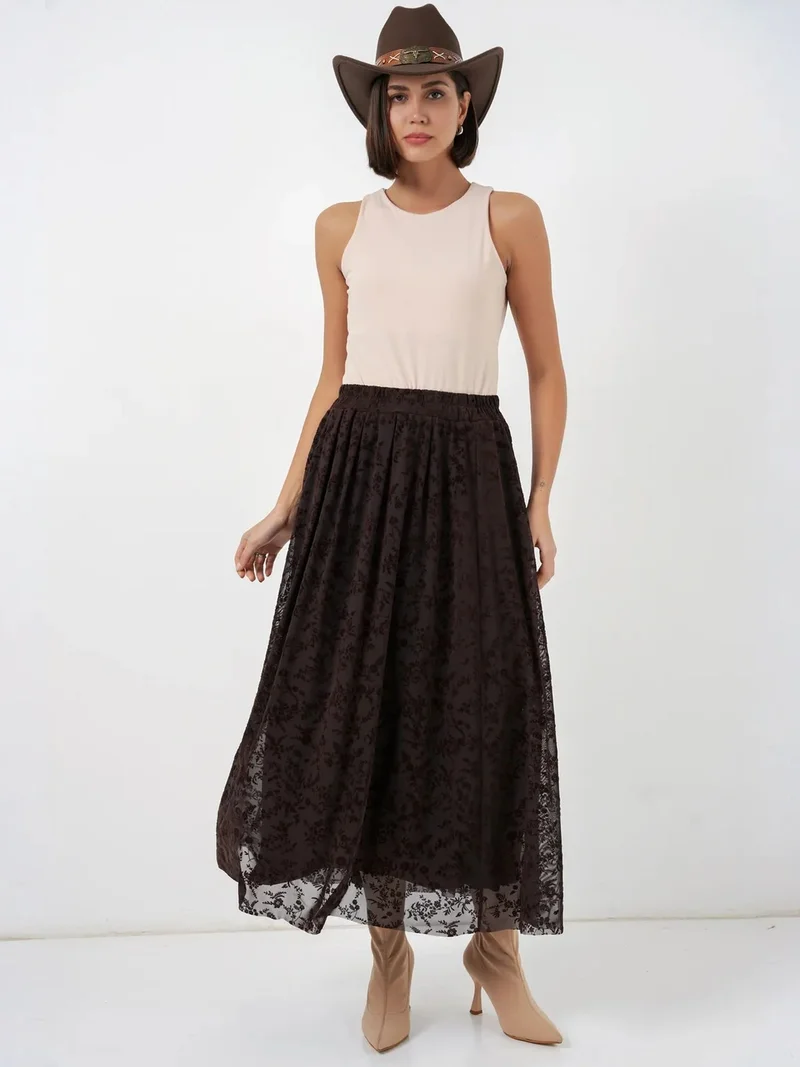 Big Dart Mocha Brown BDART High Waist Floral Maxi Skirt for Women | Best Price UAE