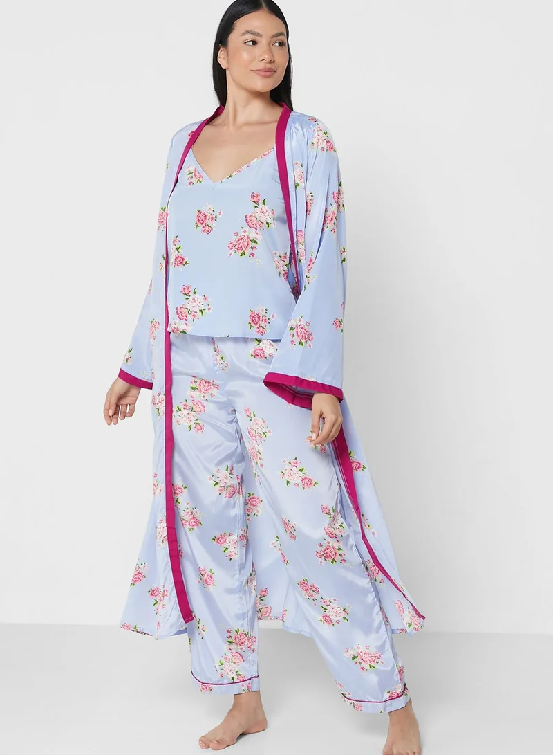 ELLA 3Pc Pyjama Set Cami Top With Night Robe & Pant