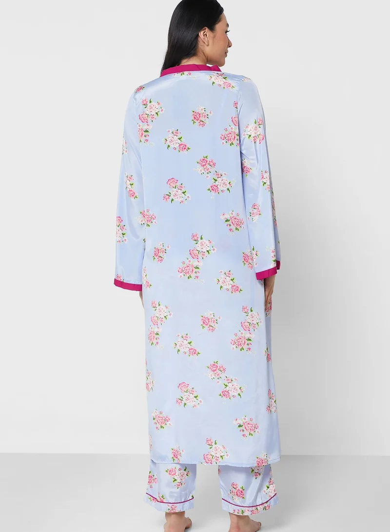 ELLA 3Pc Pyjama Set Cami Top With Night Robe & Pant