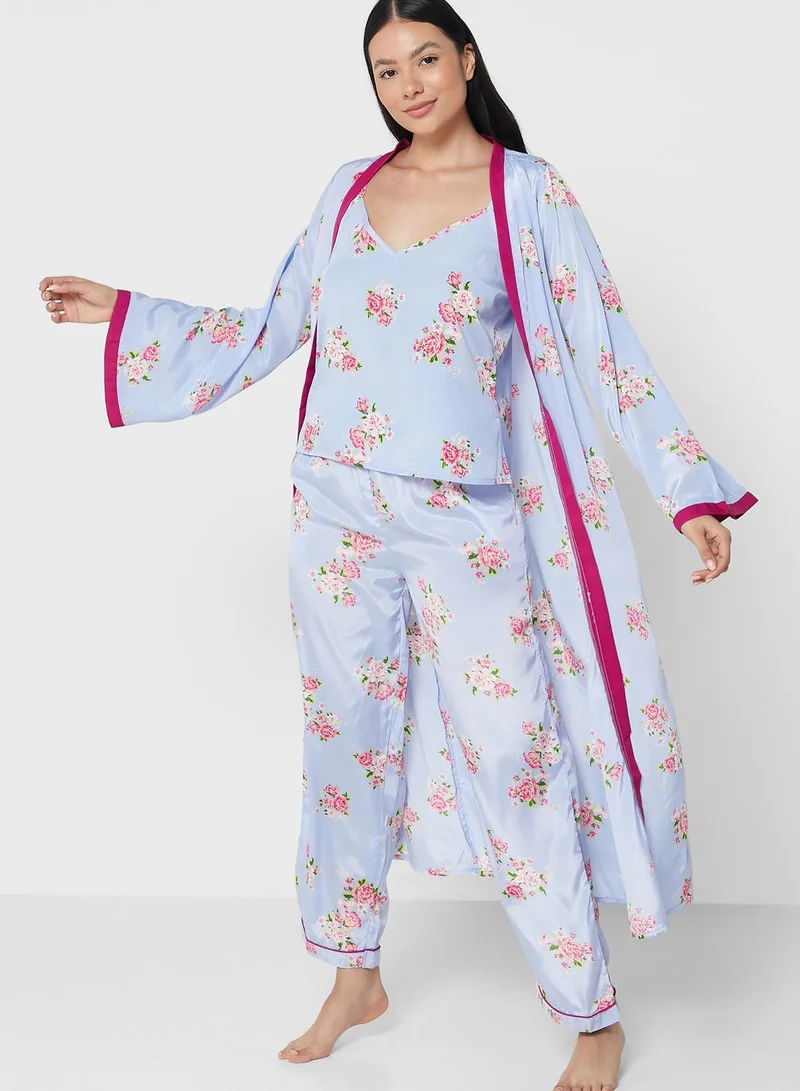 ELLA 3Pc Pyjama Set Cami Top With Night Robe & Pant
