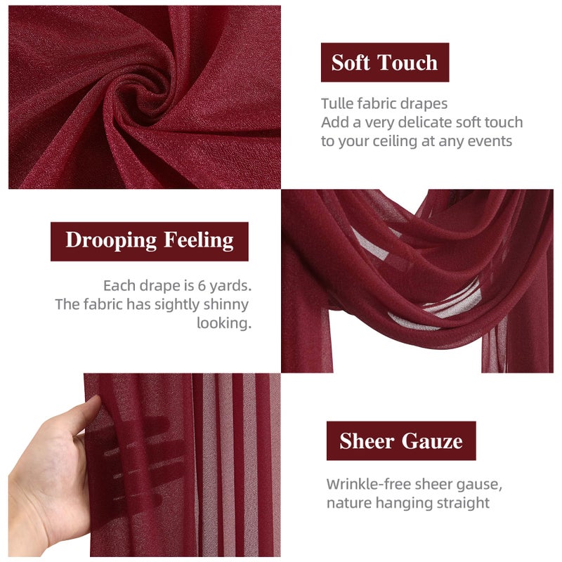 PARTISKY Wedding Arch Draping Fabric, 2 Panels Burgundy Sheer Backdrop Curtain Tulle Fabric Drapery for Arbor Wedding Archway Ceremony Party Ceiling Decor Backdrop - Image 2