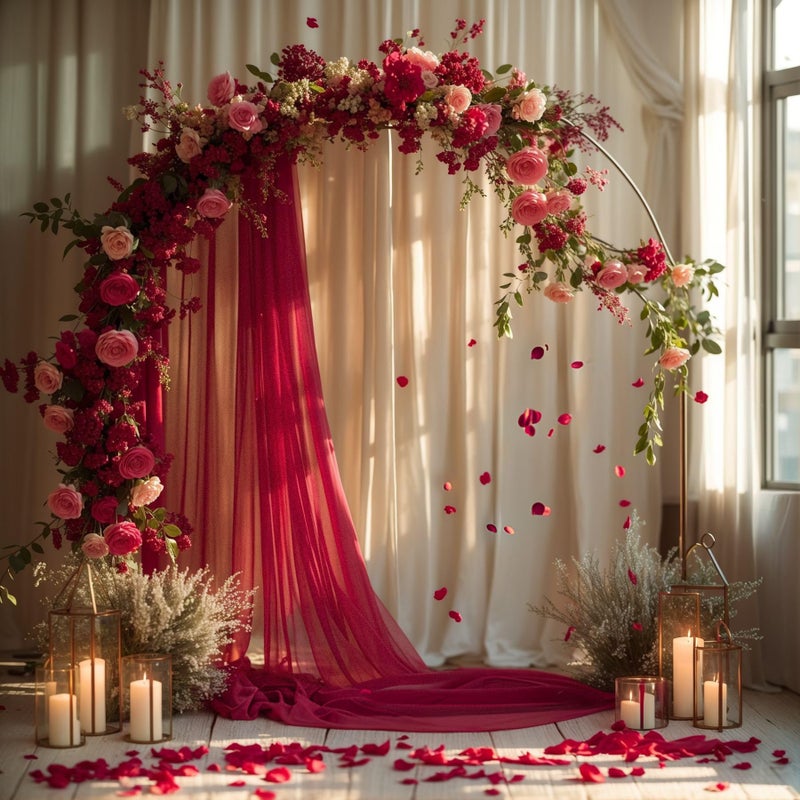 PARTISKY Wedding Arch Draping Fabric, 2 Panels Burgundy Sheer Backdrop Curtain Tulle Fabric Drapery for Arbor Wedding Archway Ceremony Party Ceiling Decor Backdrop - Image 5