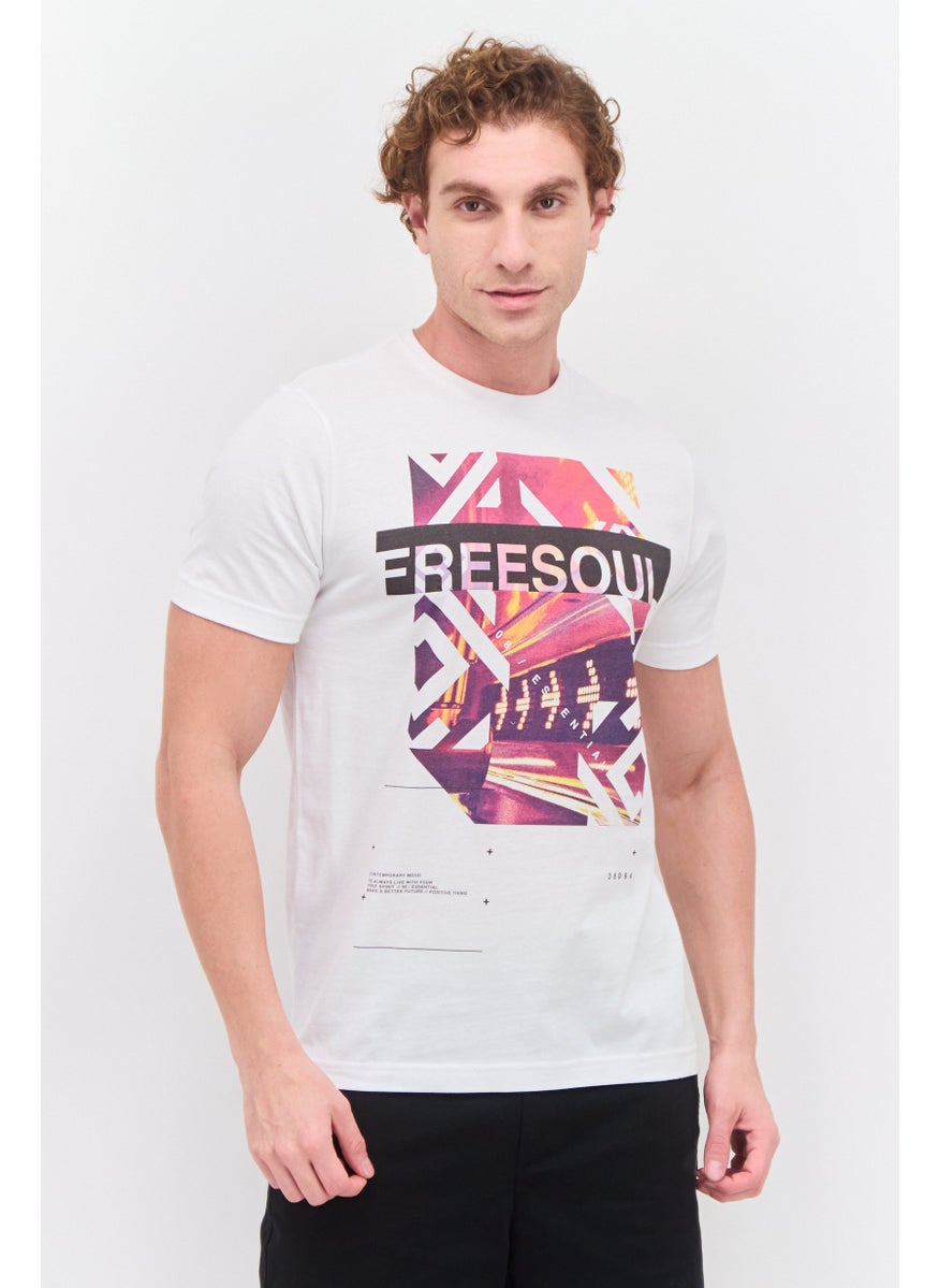 Free Soul Men Crew Neck Short Sleeve Graphic Print Troon T-Shirt, White Combo  - Image 1