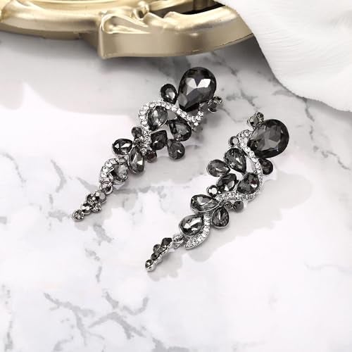 BriLove Wedding Bridal Dangle Earrings for Women Bohemian Boho Crystal Multiple Teardrop Chandelier Long Jewelry Silver-Tone Grey Black - Image 5