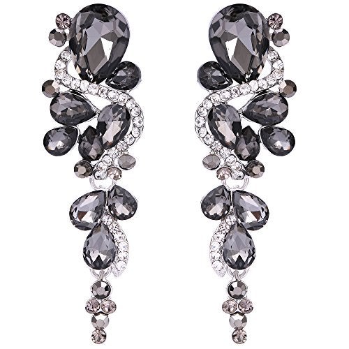 BriLove Wedding Bridal Dangle Earrings for Women Bohemian Boho Crystal Multiple Teardrop Chandelier Long Jewelry Silver-Tone Grey Black - Image 1