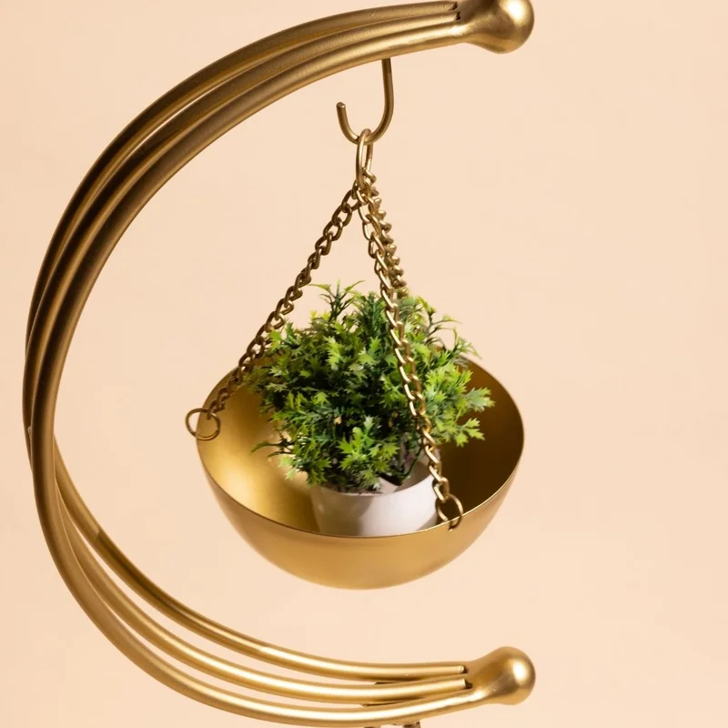 Muun Home Muun Home Gold and White Tripod Planter | Modern Indoor Metal Plant Stand with Marble Base | Luxury Floor Planter for Living Room, Balcony & Entryway Décor | Handmade in India