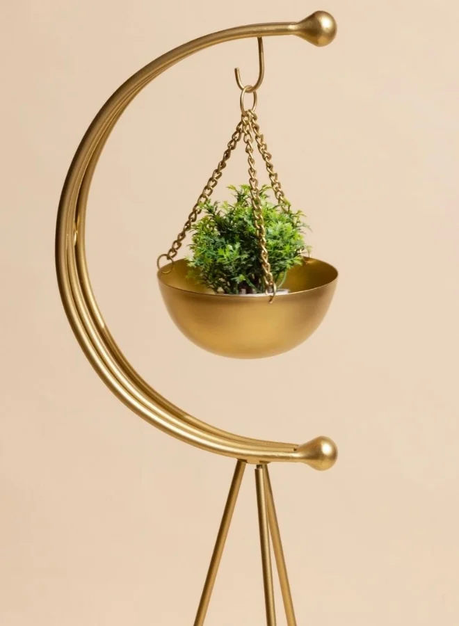 Muun Home Muun Home Gold and White Tripod Planter | Modern Indoor Metal Plant Stand with Marble Base | Luxury Floor Planter for Living Room, Balcony & Entryway Décor | Handmade in India