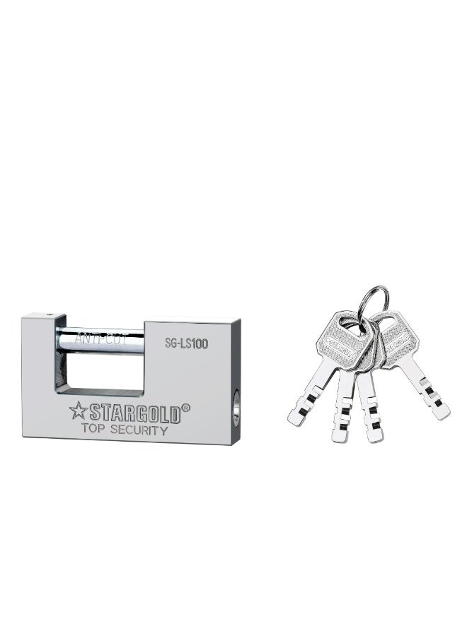 ستارجولد قفل أمان عالي الجودة، مقاس 100 مم، مصنوع من الفولاذ المقاوم للصدأ عالي الأمان، مع قيد من الفولاذ المنغنيز و4 مفاتيح، مقاوم للقطع والصدأ، مناسب للبوابات والمستودعات والاستخدام الخارجي، SG-LS100 - Image 1