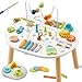Giant bean Wooden Activity Table for 1 Year Old 11in1 Montessori Learning Table with Bead Maze Shape Sorter Fishing Game More Sensory Development Toy for Toddlers Ideal 1st Birthday Gift - Image 3