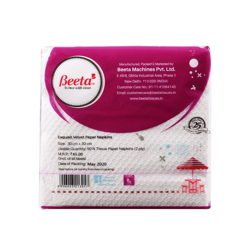 Beeta Velvet Paper Table Top Napkins Tissue, 30 x 30 Cm (Pack of 6) 300 Napkins -Each 2 Ply - 100% Natural Cellulose Fiber - Image 2