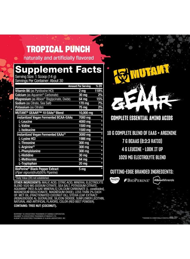 Mutant GEAAR - 9.4g of EAA Powder + Arginine, 7g BCAAs, 4g Leucine, Electrolytes, Coconut Water, 30 Servings - Fruit Punch - Image 5