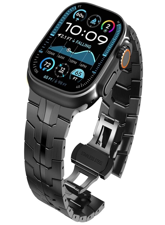 WINGLE Grade 2 Titanium Bands for Apple Watch Band Ultra 3/2/1 Band 49mm Series 11 10 46mm 45mm 44mm 42mm SE 3/2/1 Series 9 8 7 6 5 4 3 Men, Classy Business Lightweight Rugged iWatch Bands, Black - Image 1