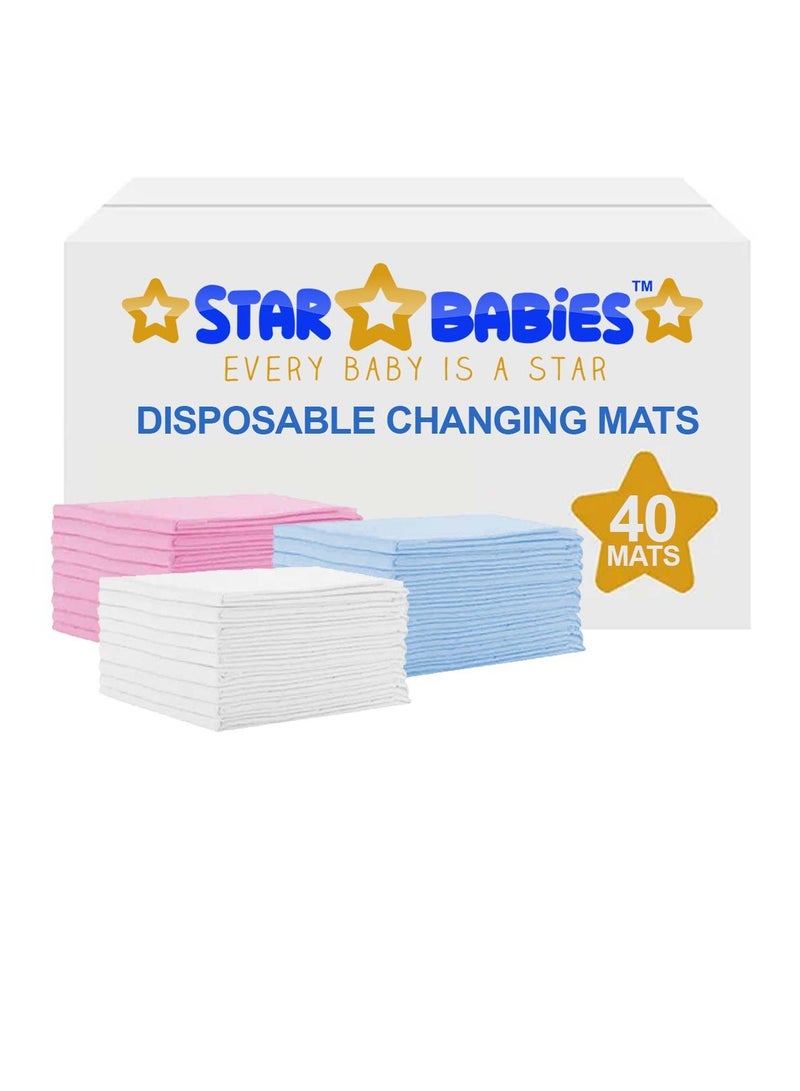 STAR BABiES Star Babies  Disposable Changing Mats - 45 x 60cm - Large Pack of 40 - Blue/Pink/White-Rainbow  - Image 1