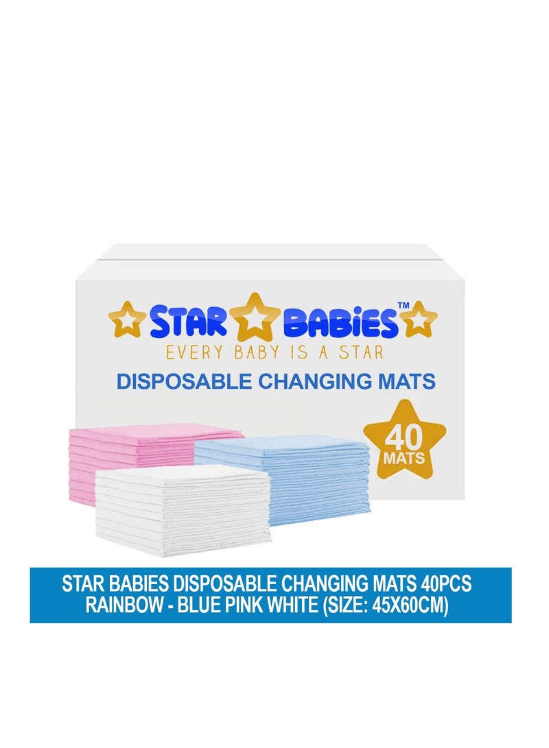 STAR BABiES Star Babies  Disposable Changing Mats - 45 x 60cm - Large Pack of 40 - Blue/Pink/White-Rainbow  - Image 2