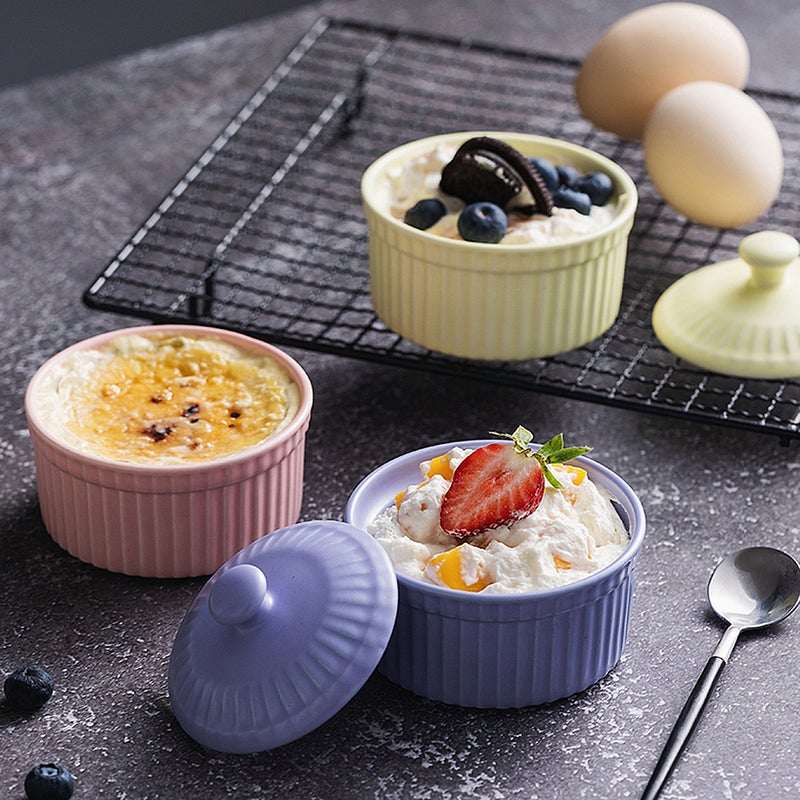 🍳 وعاء خبز خزفي مقاوم للحرارة مع غطاء أصفر صغير للطهي والحلويات للمطبخ المنزلي - Image 3