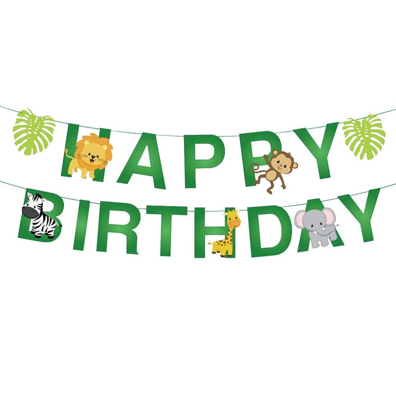 مانجو الدماغ يضحك الغابة موضوع راية لعيد ميلاد سعيد عيد ميلاد راية الغابة سفاري موضوع زينة عيد ميلاد راية - Image 1