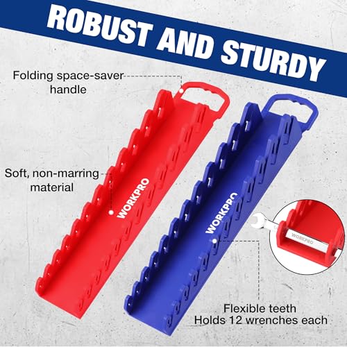 WORKPRO 2-Pack Magnetic Wrench Organizer, 12-Piece Gripper Wrench Holder for Stubby or Line Wrenches, Quality Wrench Rack Fits for SAE (1/4” to 15/16”) and Metric (6mm to 24mm), Flexible Teeth - Image 4