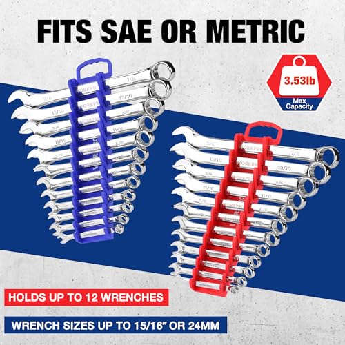 WORKPRO 2-Pack Magnetic Wrench Organizer, 12-Piece Gripper Wrench Holder for Stubby or Line Wrenches, Quality Wrench Rack Fits for SAE (1/4” to 15/16”) and Metric (6mm to 24mm), Flexible Teeth - Image 5